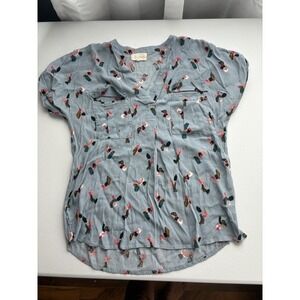 Melloday Blouse Top Abstract Print‎ V-Neck Short Sleeve Casual XS